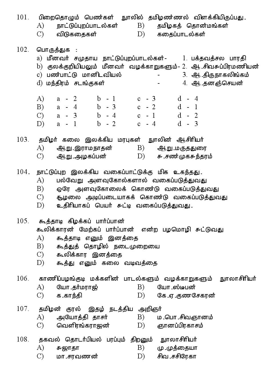Kerala SET Tamil Exam 2013 Question Code 13633 15