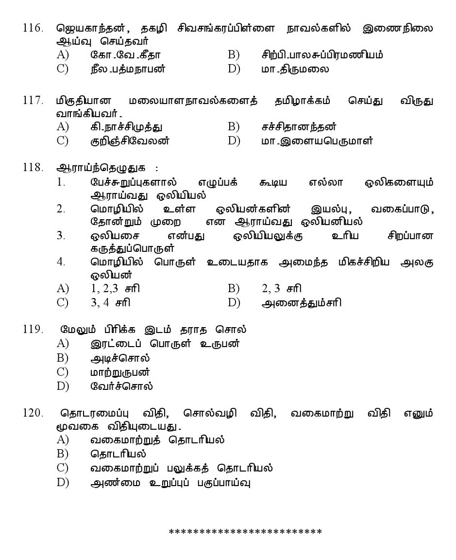 Kerala SET Tamil Exam 2013 Question Code 13633 17
