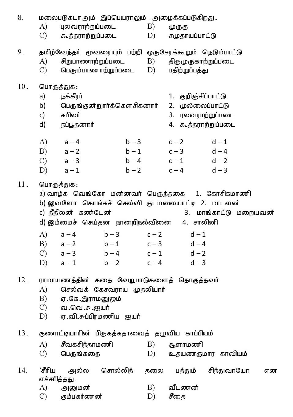 Kerala SET Tamil Exam 2013 Question Code 13633 2
