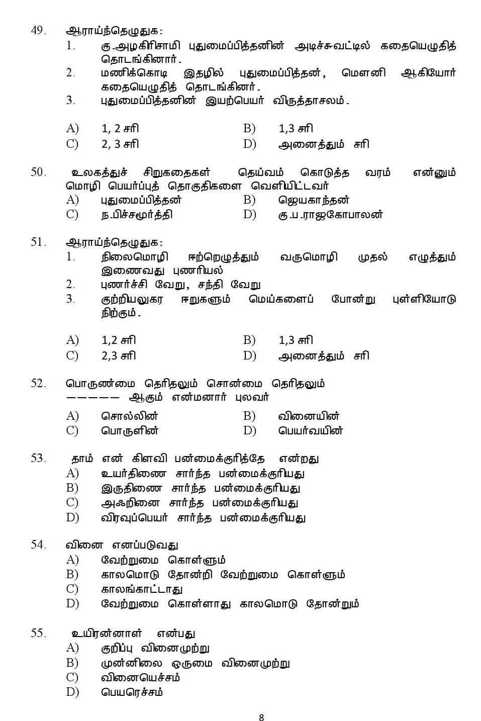 Kerala SET Tamil Exam 2013 Question Code 13633 8