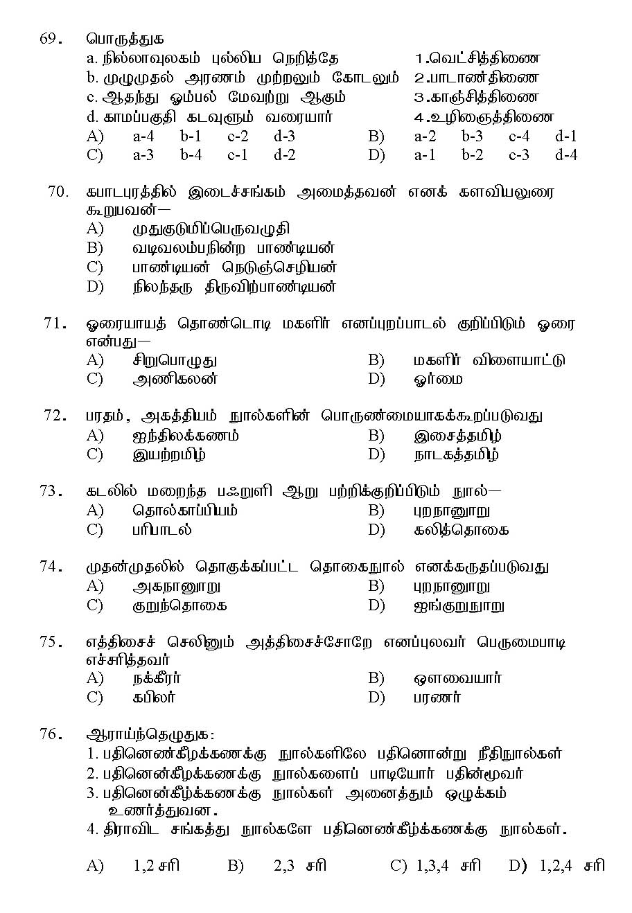 Kerala SET Tamil Exam 2015 Question Code 15633 10