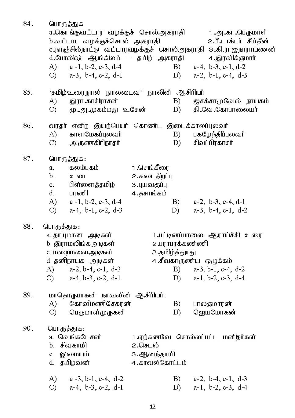 Kerala SET Tamil Exam 2015 Question Code 15633 12