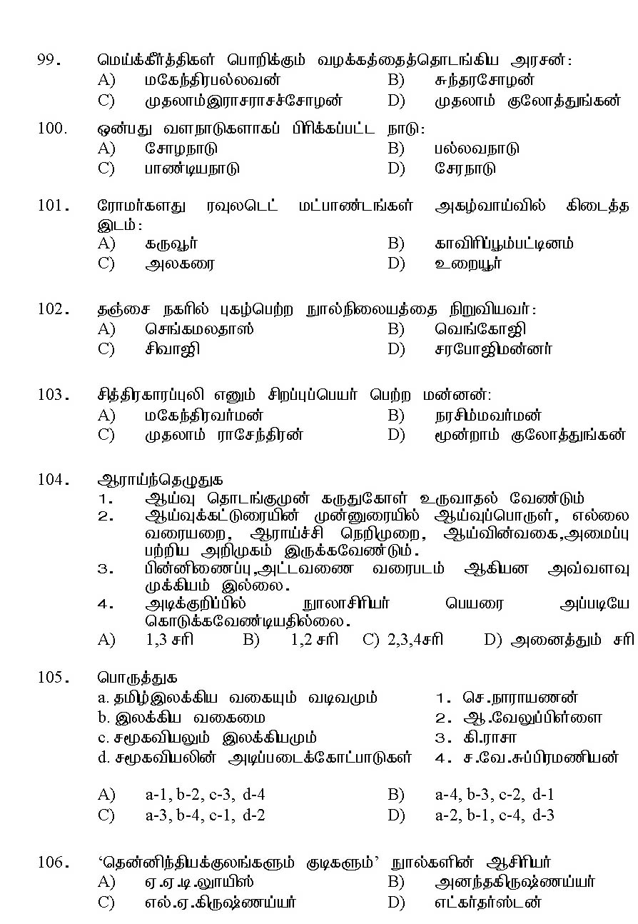 Kerala SET Tamil Exam 2015 Question Code 15633 14