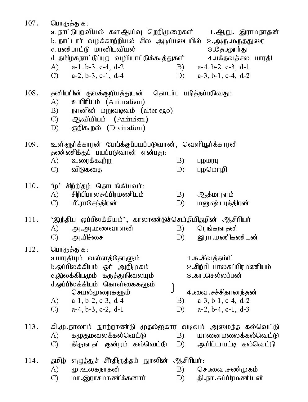 Kerala SET Tamil Exam 2015 Question Code 15633 15