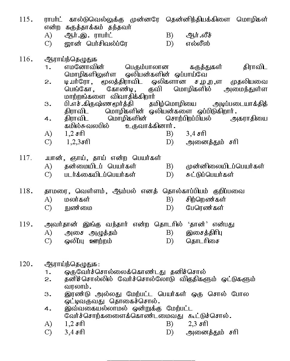 Kerala SET Tamil Exam 2015 Question Code 15633 16