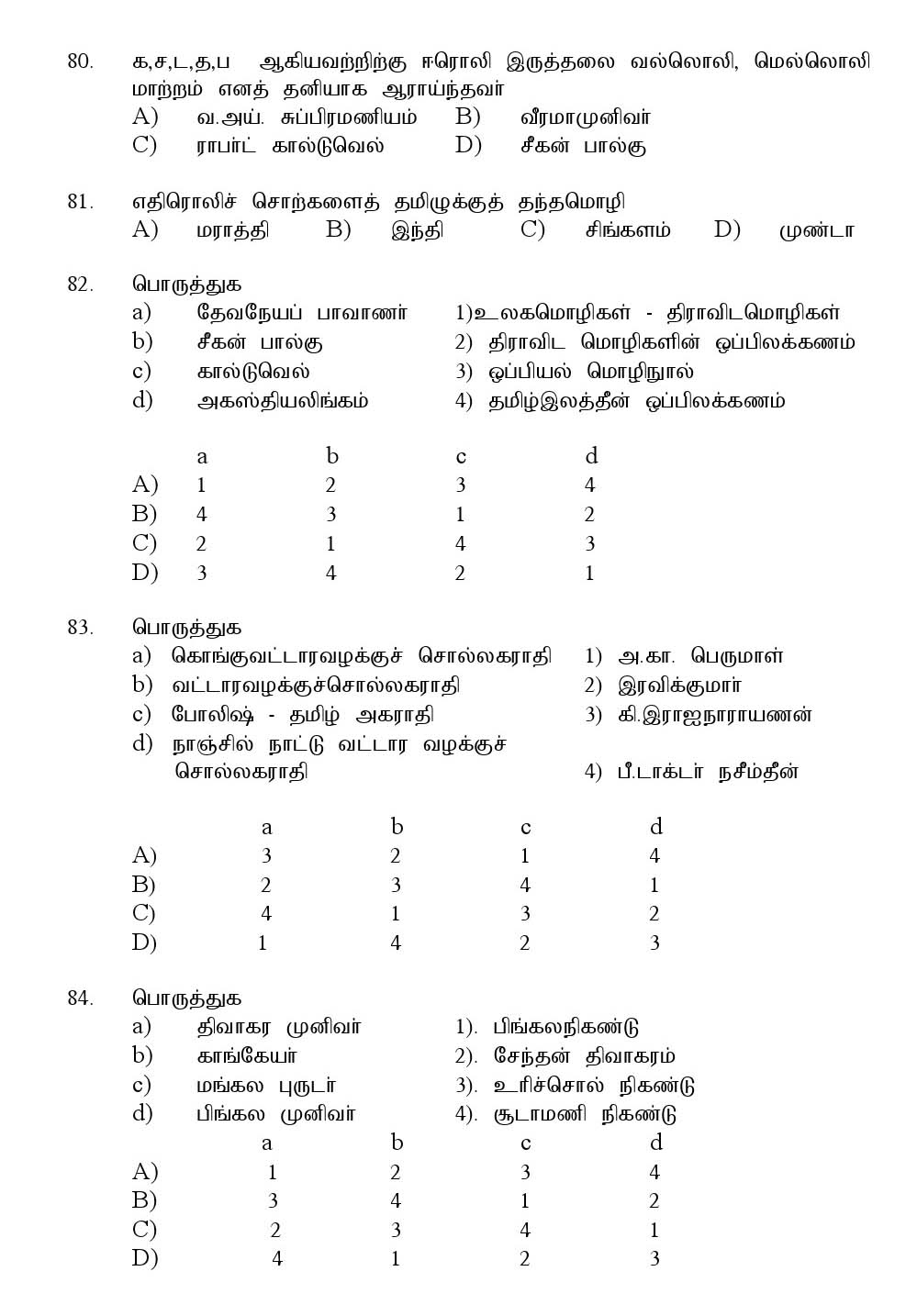 Kerala SET Tamil Exam 2016 Question Code 16633 A 16