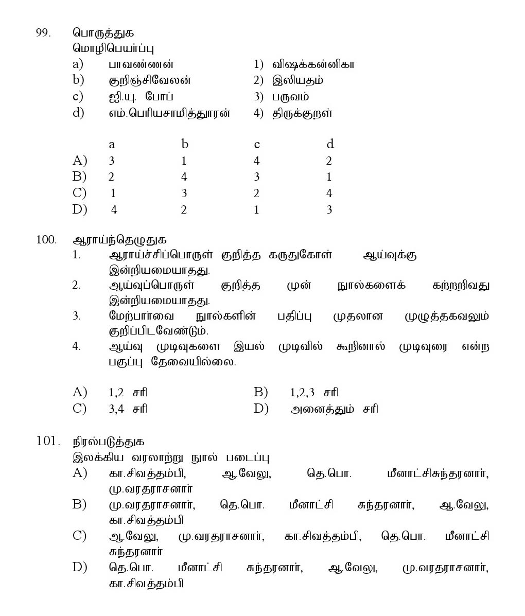 Kerala SET Tamil Exam 2016 Question Code 16633 A 21