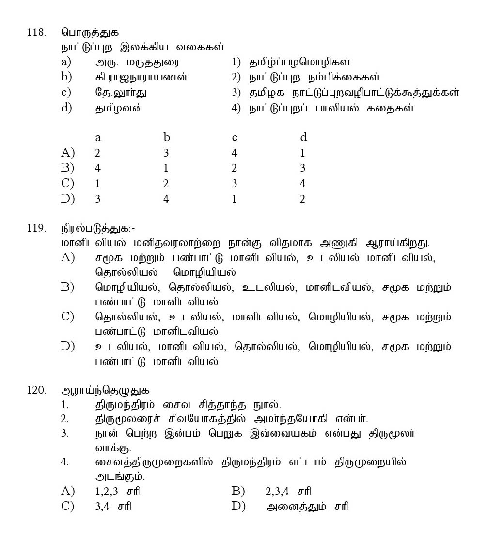 Kerala SET Tamil Exam 2016 Question Code 16633 A 27