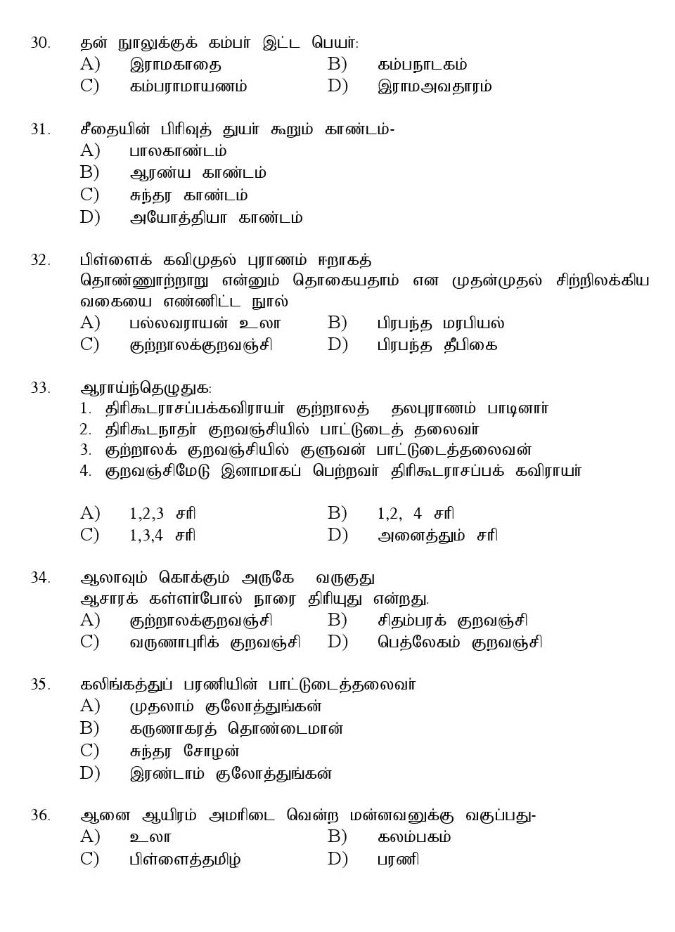 Kerala SET Tamil Exam 2016 Question Code 16633 A 6