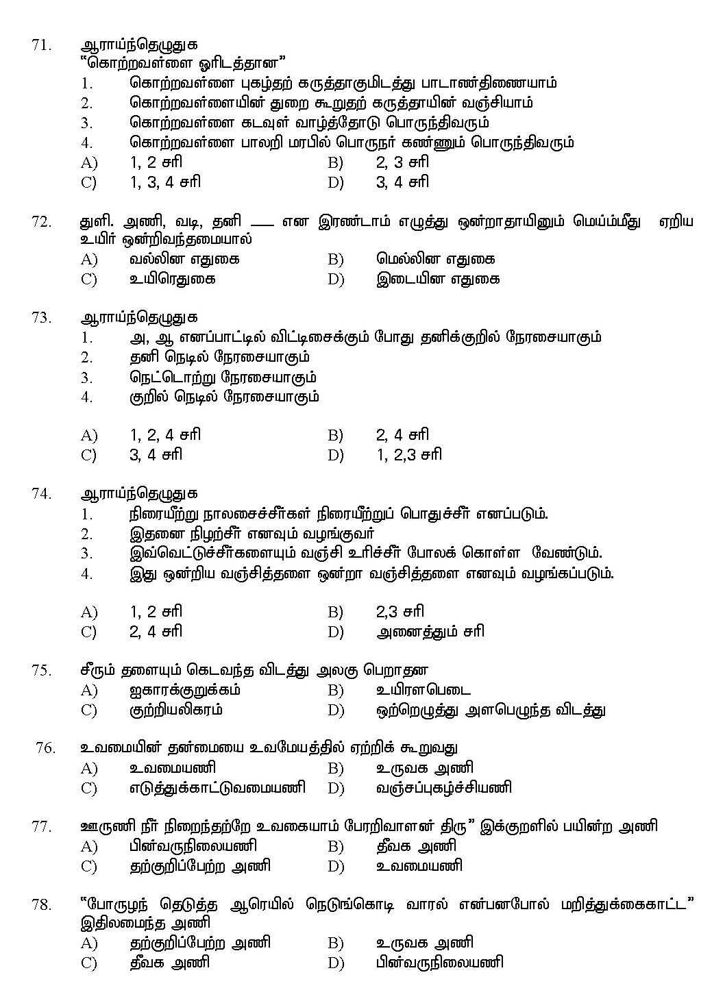 Kerala SET Tamil Exam 2017 Question Code 17233 A 12