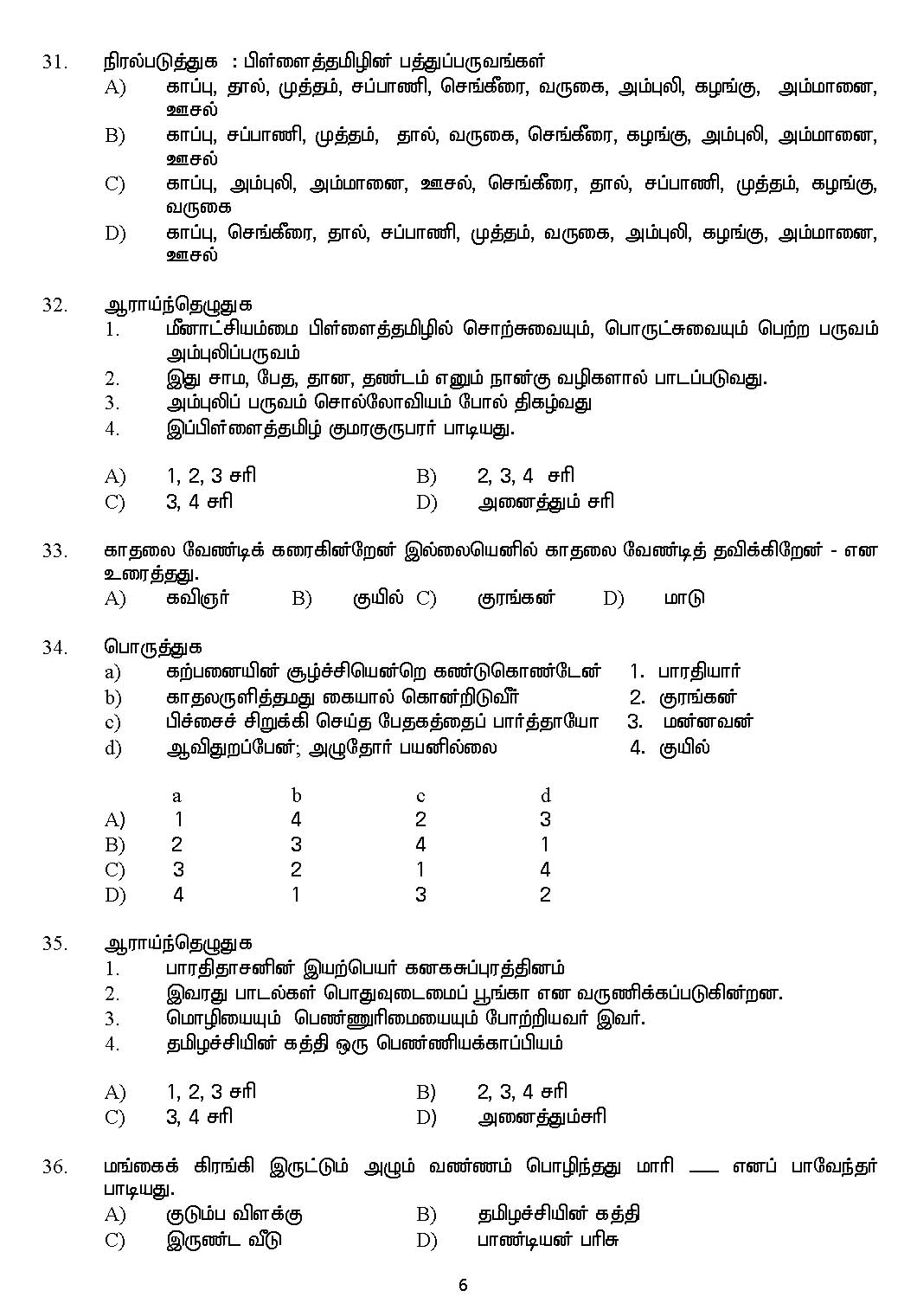 Kerala SET Tamil Exam 2017 Question Code 17233 A 6