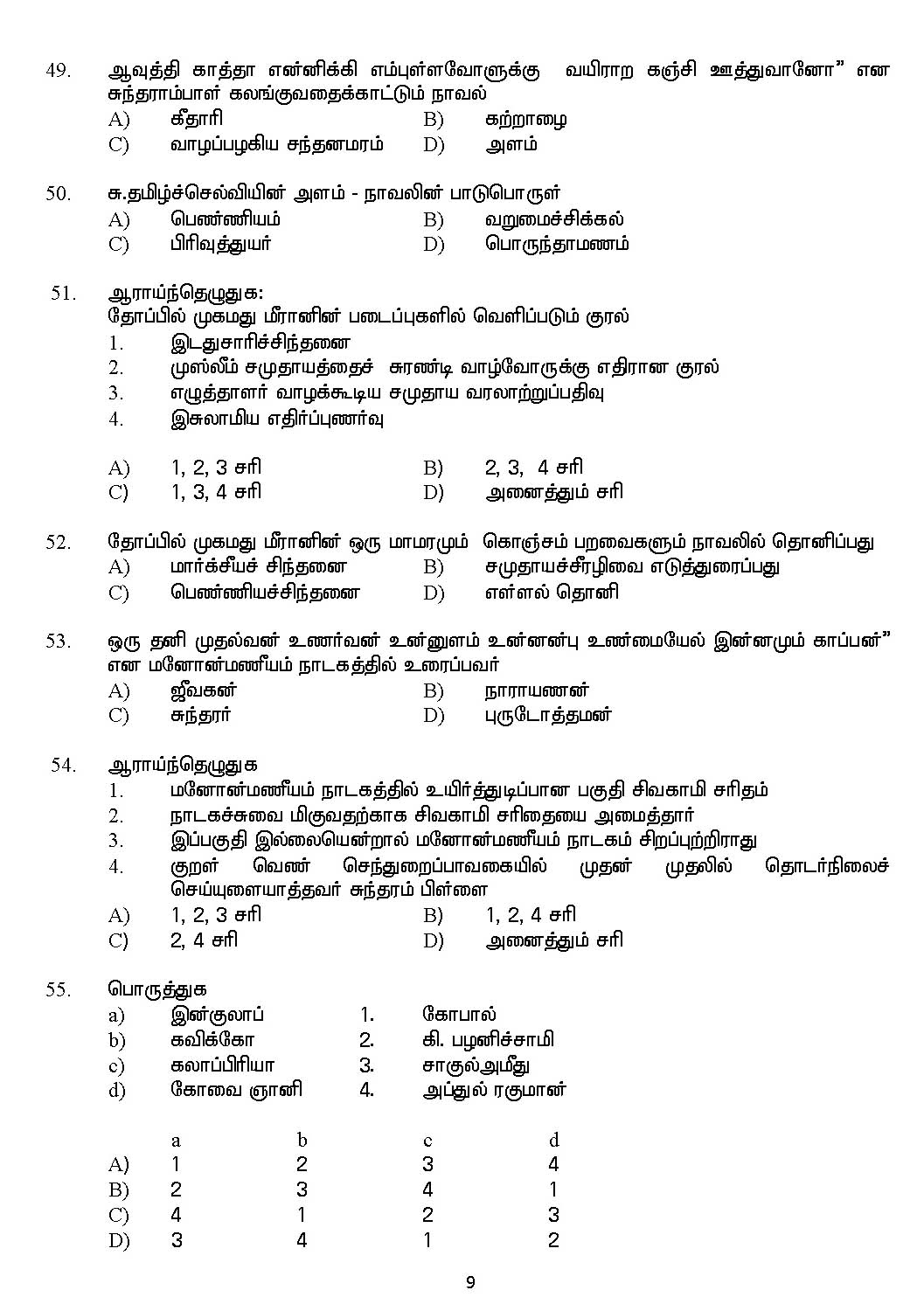 Kerala SET Tamil Exam 2017 Question Code 17233 A 9