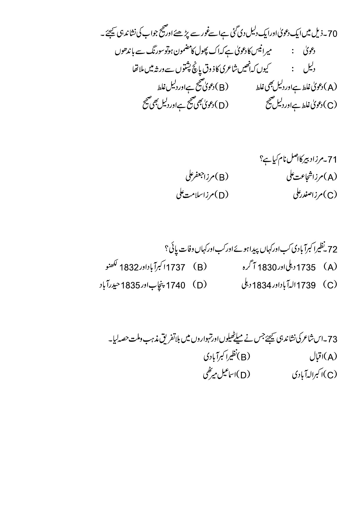 Kerala SET Urdu Exam Question Paper January 2024 16