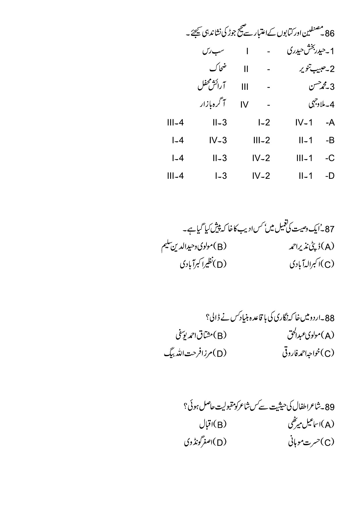 Kerala SET Urdu Exam Question Paper January 2024 20