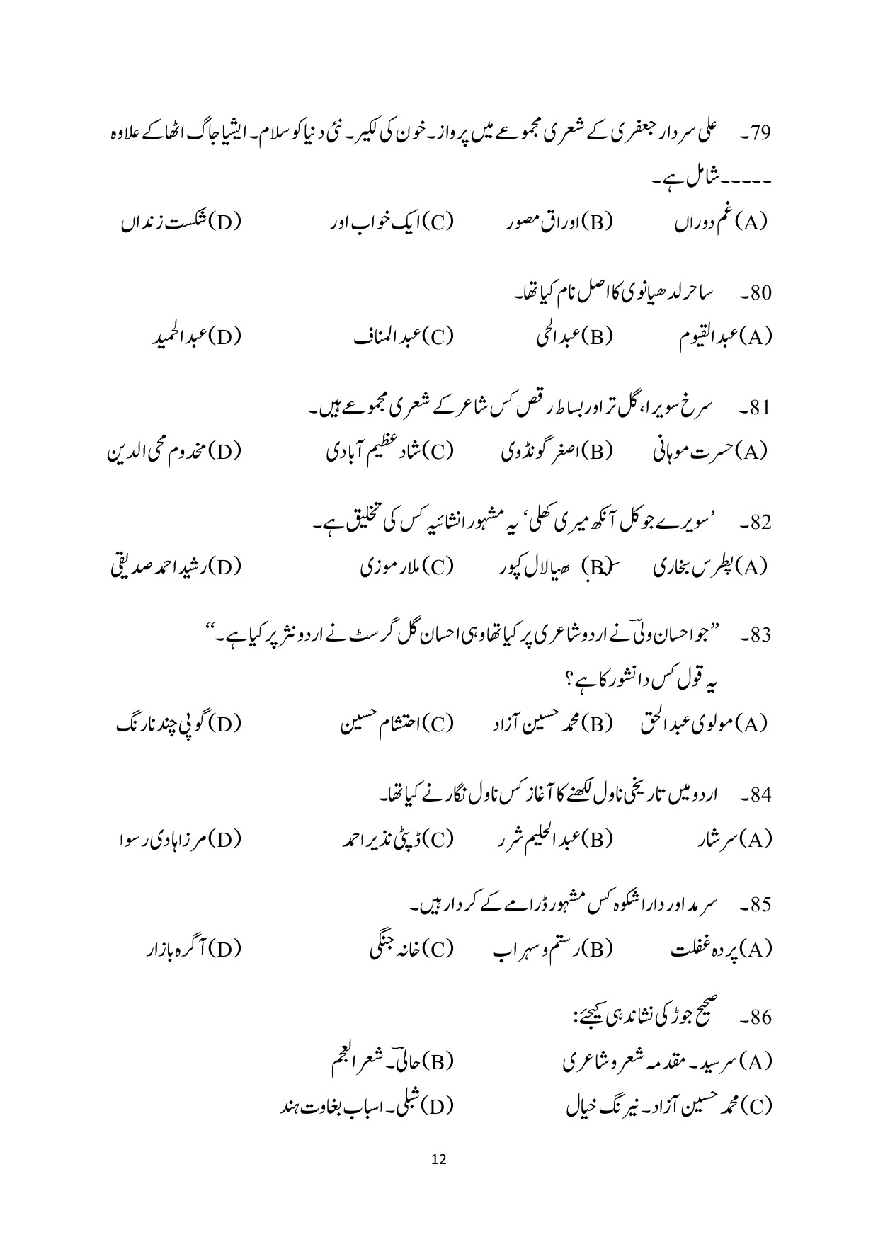 Kerala SET Urdu Exam Question Paper July 2024 12