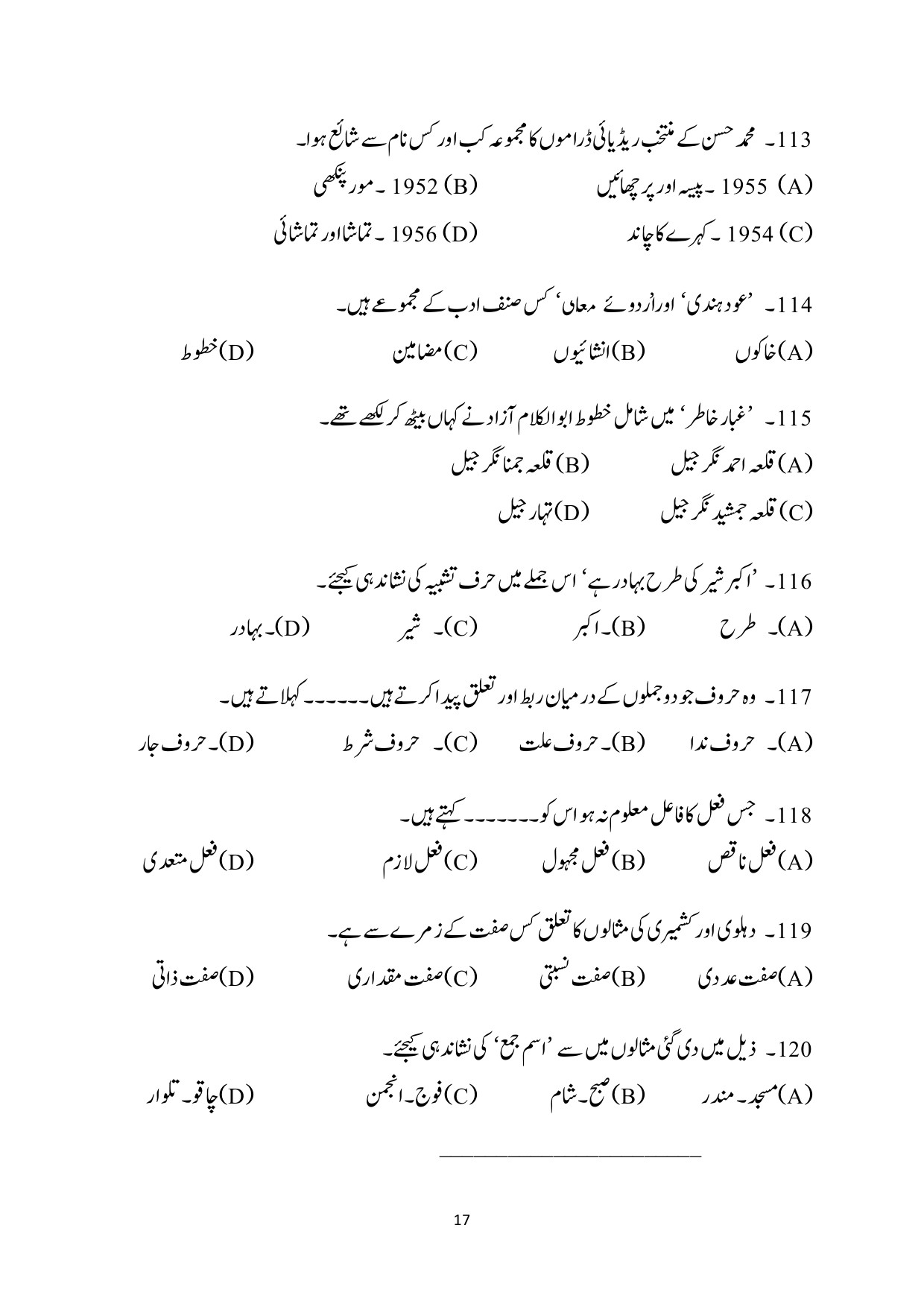 Kerala SET Urdu Exam Question Paper July 2024 17