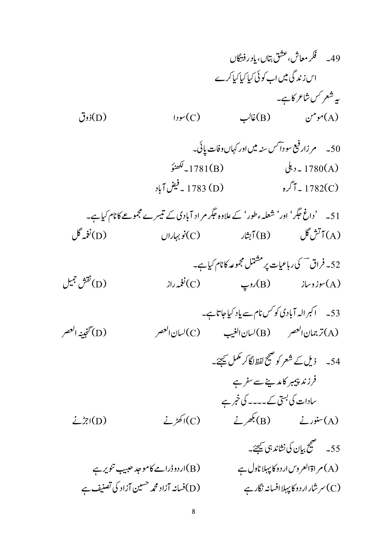 Kerala SET Urdu Exam Question Paper July 2024 8