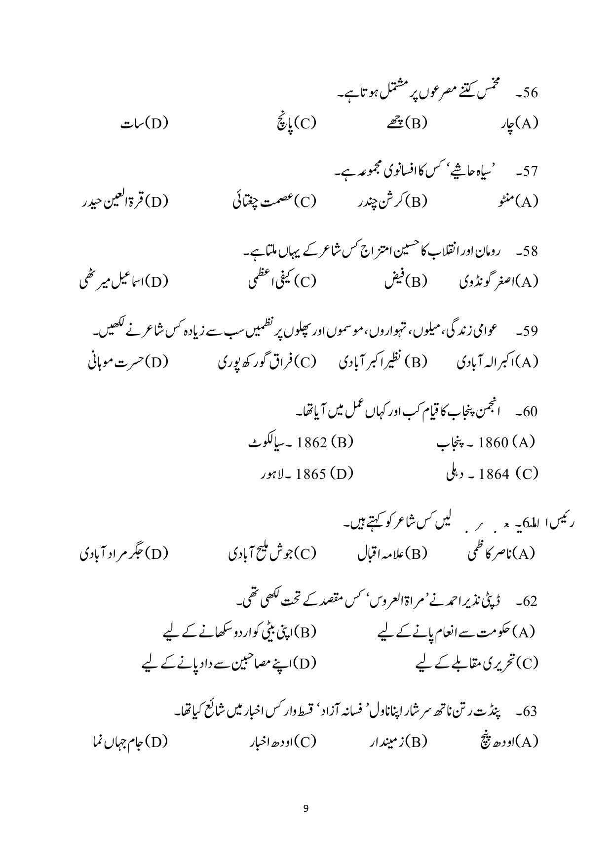 Kerala SET Urdu Exam Question Paper July 2024 9