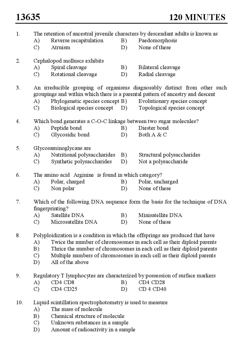 Kerala SET Zoology Exam 2013 Question Code 13635 1