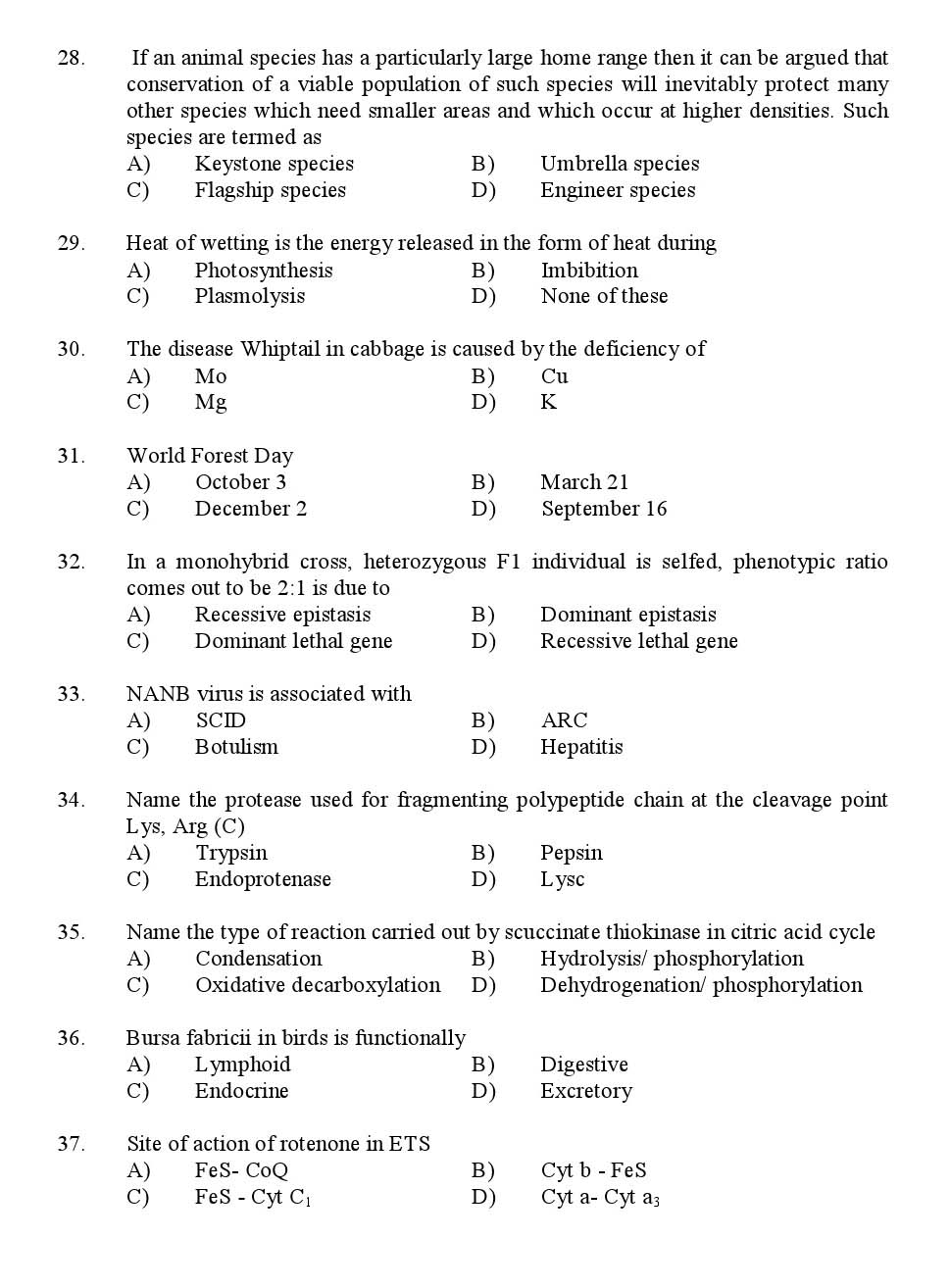 Kerala SET Zoology Exam 2013 Question Code 13635 4