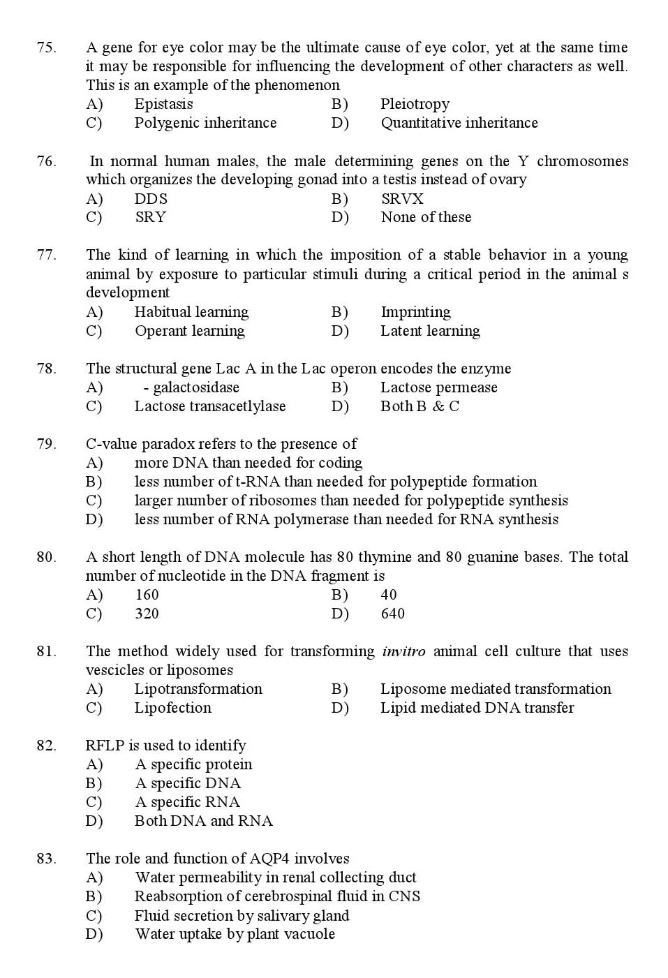 Kerala SET Zoology Exam 2013 Question Code 13635 9
