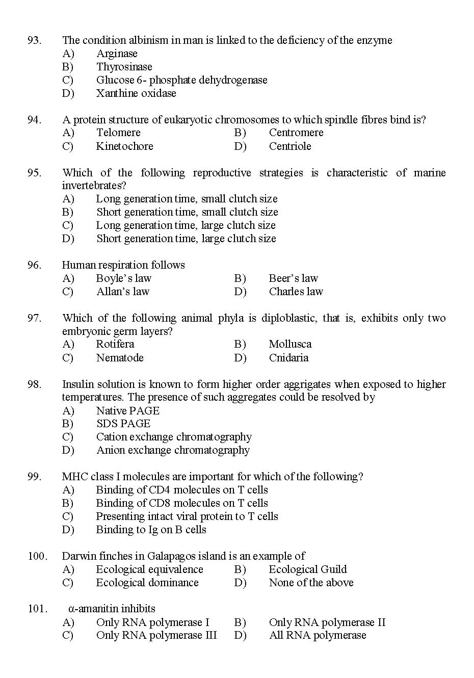 Kerala SET Zoology Exam 2014 Question Code 14235 11
