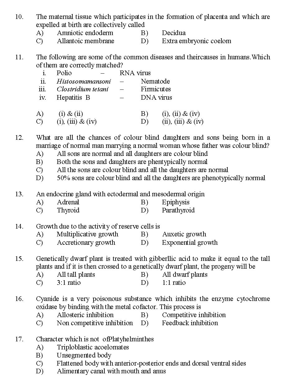 Kerala SET Zoology Exam 2014 Question Code 14235 2