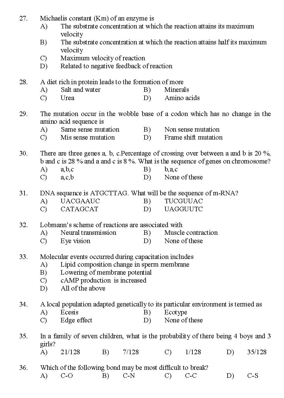 Kerala SET Zoology Exam 2014 Question Code 14235 4