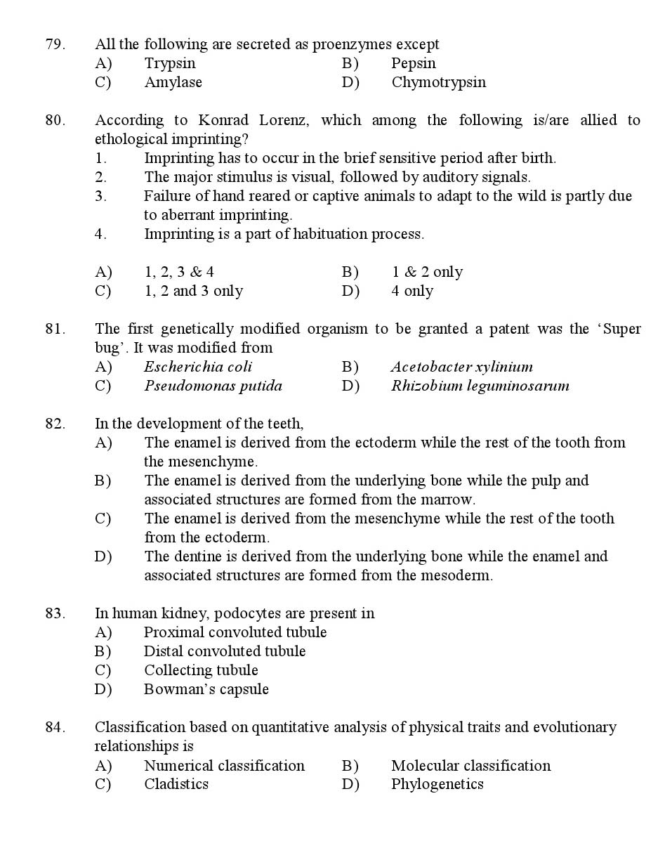 Kerala SET Zoology Exam 2016 Question Code 16635 A 13