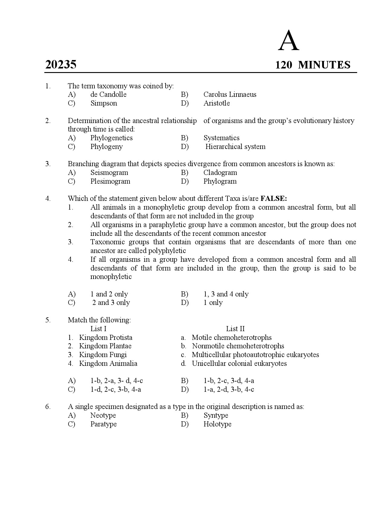 Kerala SET Zoology Exam Question Paper February 2020 1