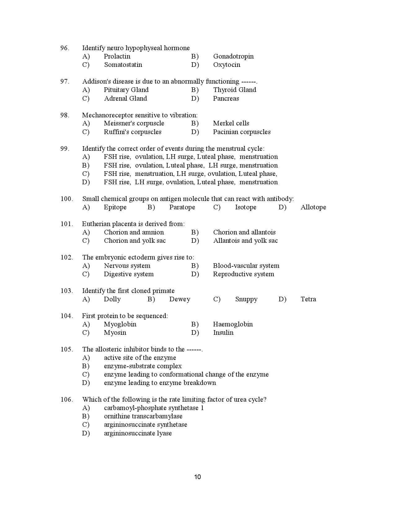 Kerala SET Zoology Exam Question Paper January 2023 10