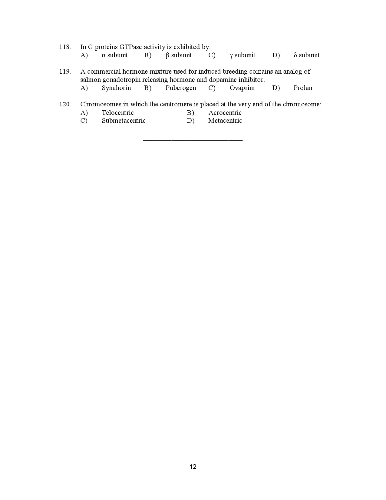 Kerala SET Zoology Exam Question Paper January 2023 12