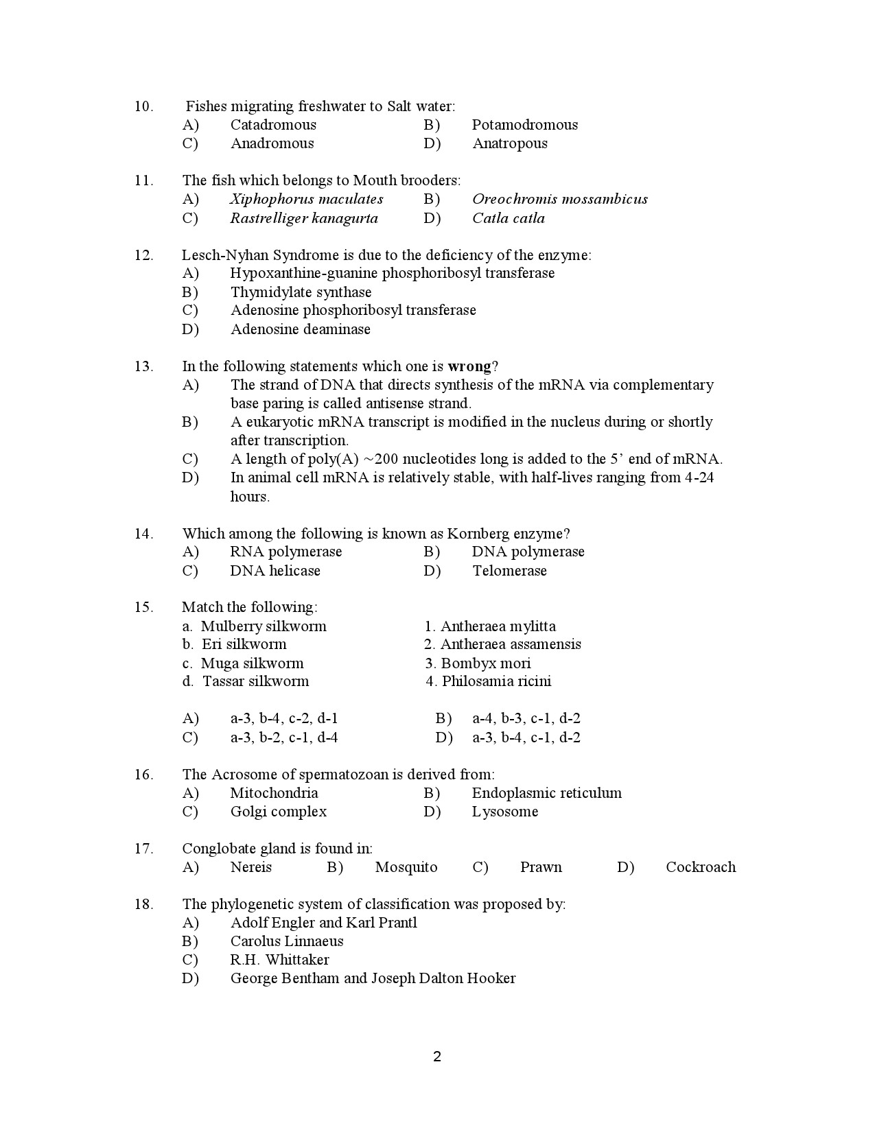 Kerala SET Zoology Exam Question Paper January 2023 2