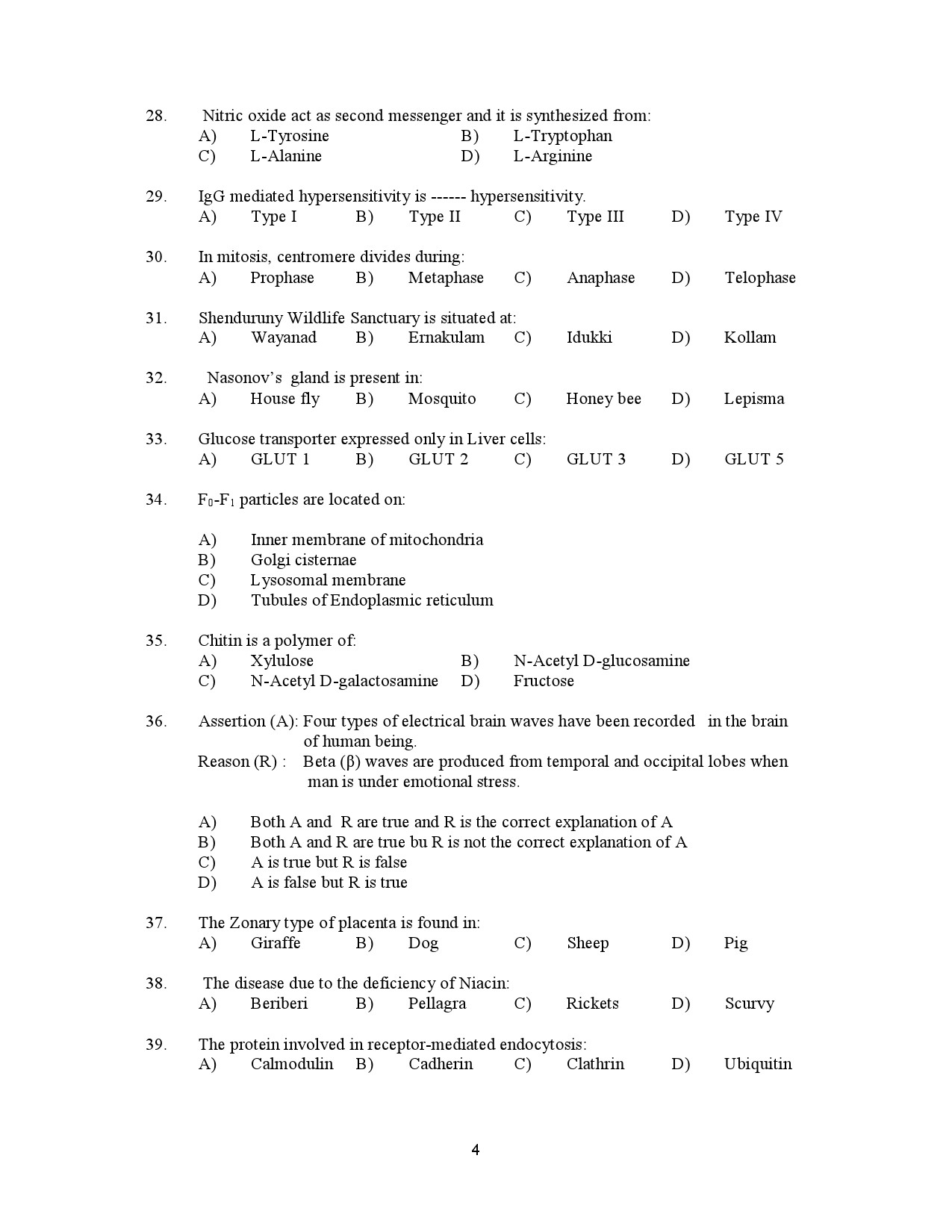 Kerala SET Zoology Exam Question Paper January 2023 4