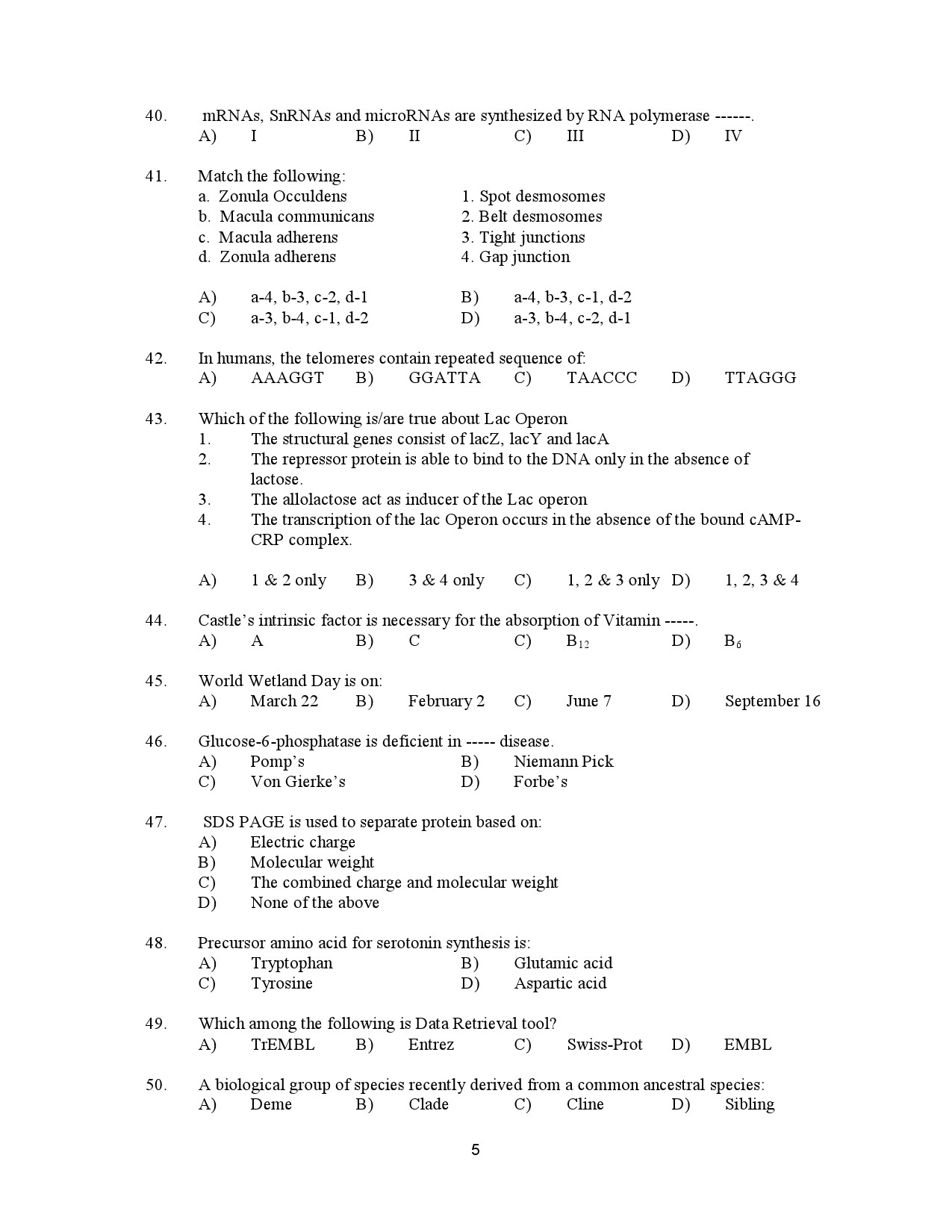 Kerala SET Zoology Exam Question Paper January 2023 5