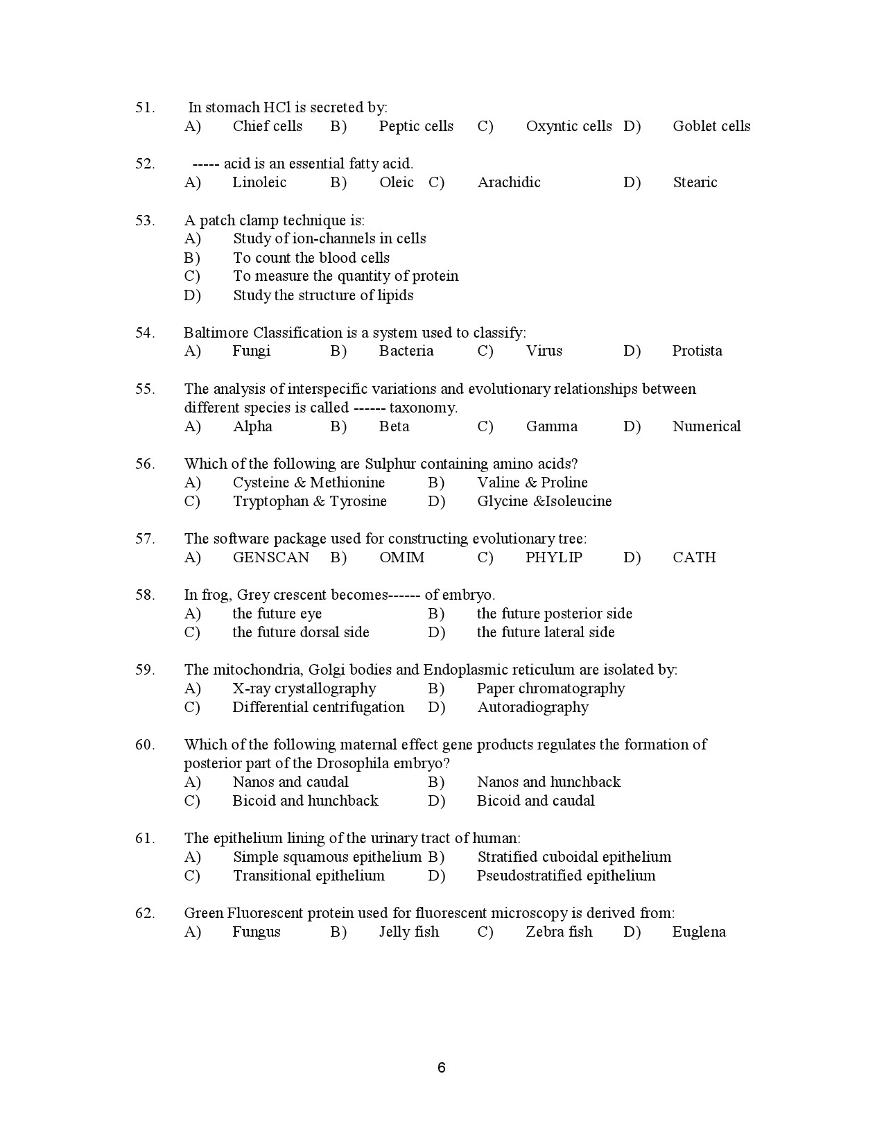 Kerala SET Zoology Exam Question Paper January 2023 6