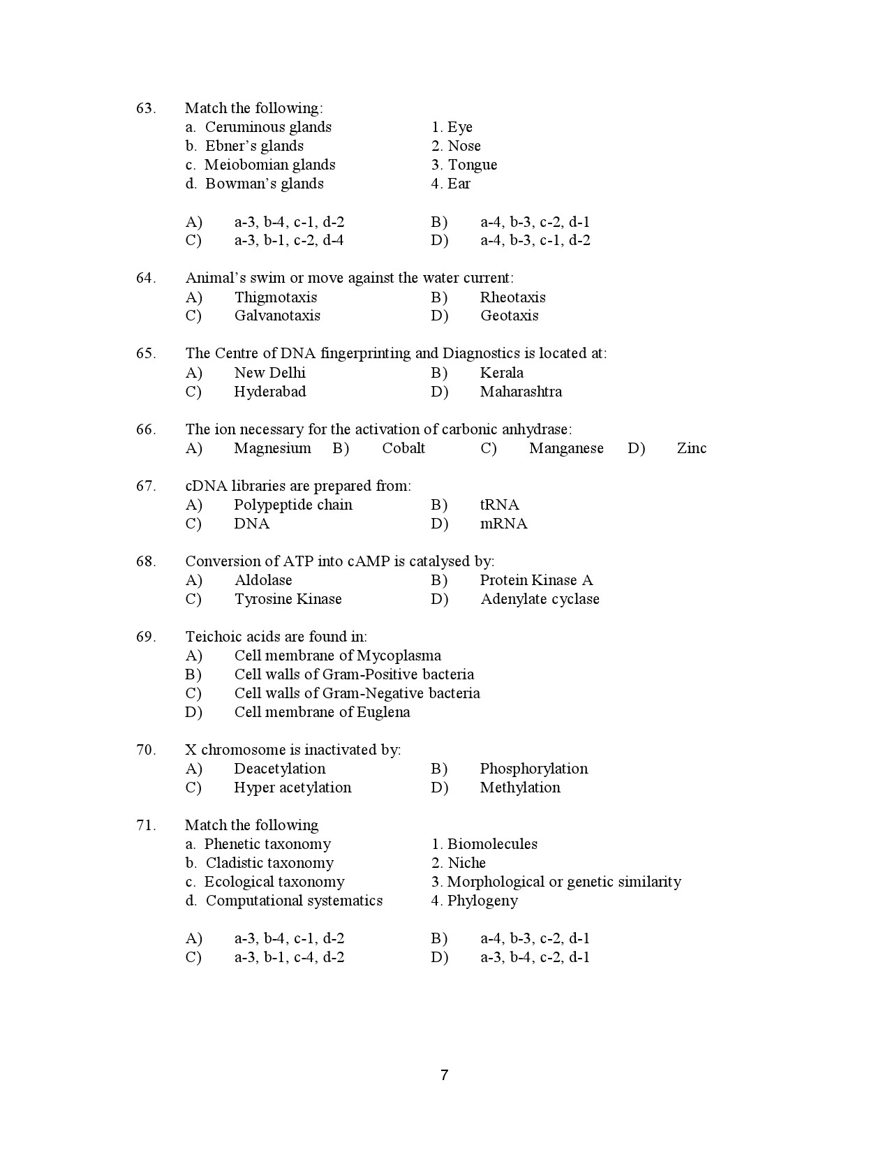 Kerala SET Zoology Exam Question Paper January 2023 7