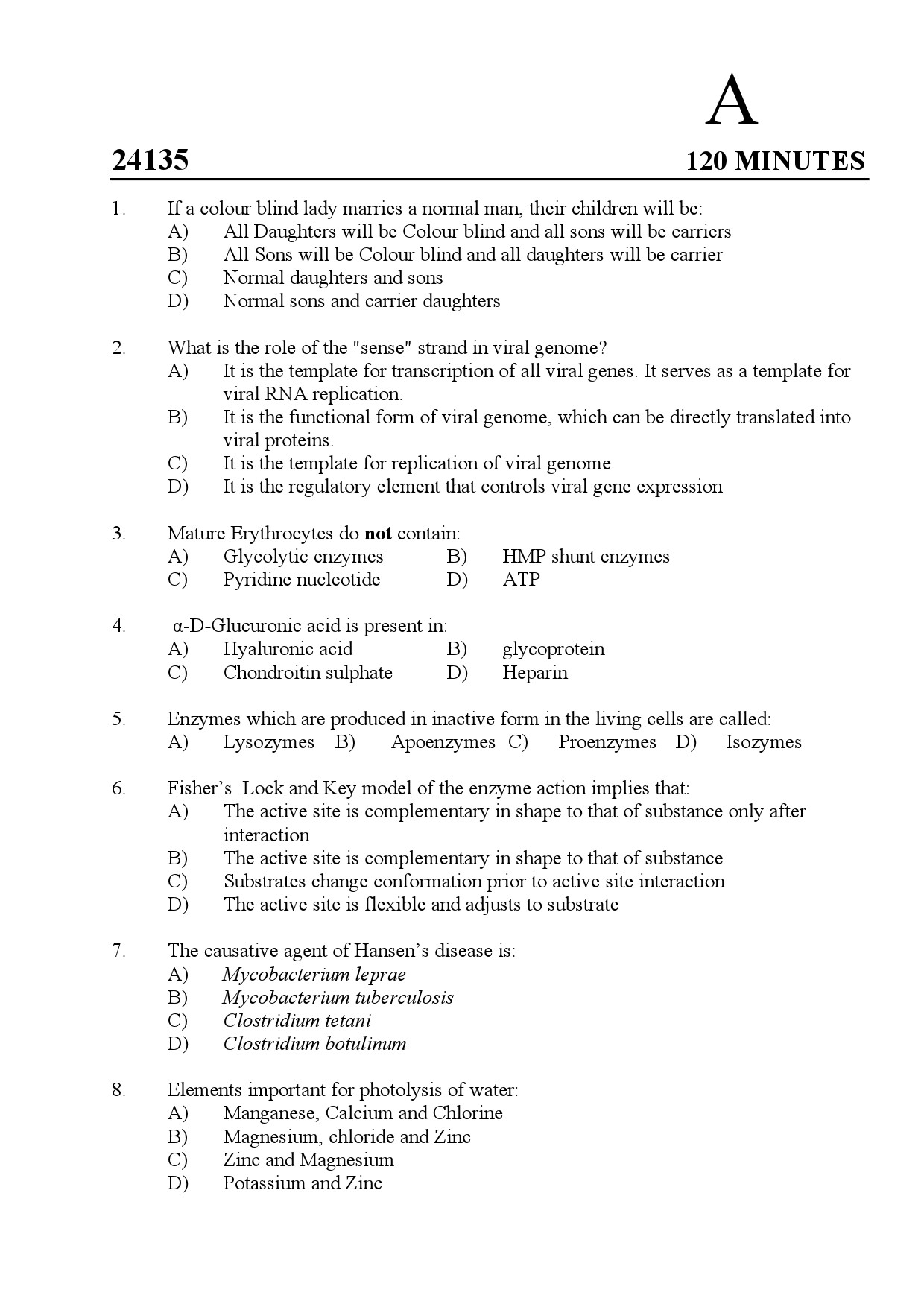 Kerala SET Zoology Exam Question Paper January 2024 1