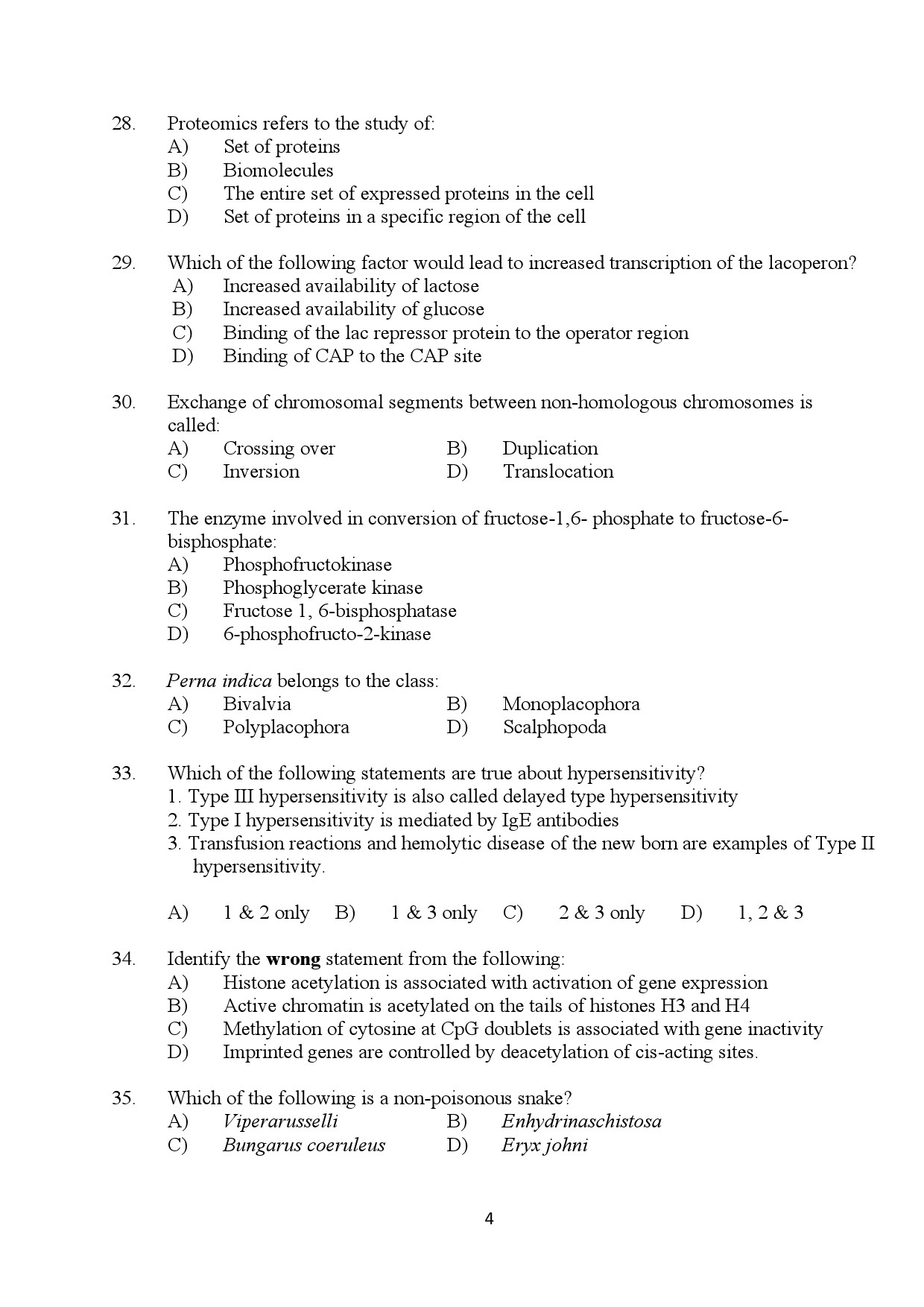 Kerala SET Zoology Exam Question Paper January 2024 4