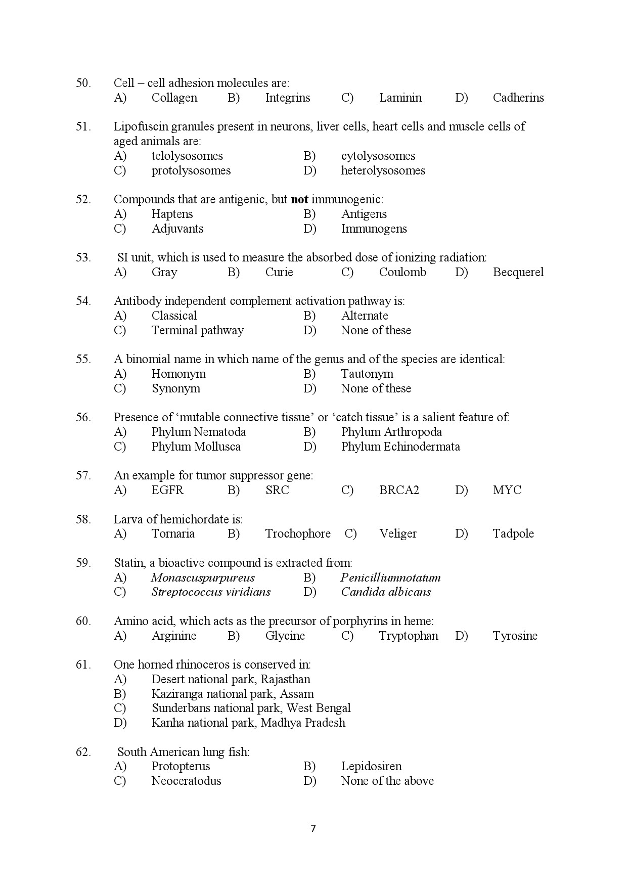 Kerala SET Zoology Exam Question Paper July 2022 7
