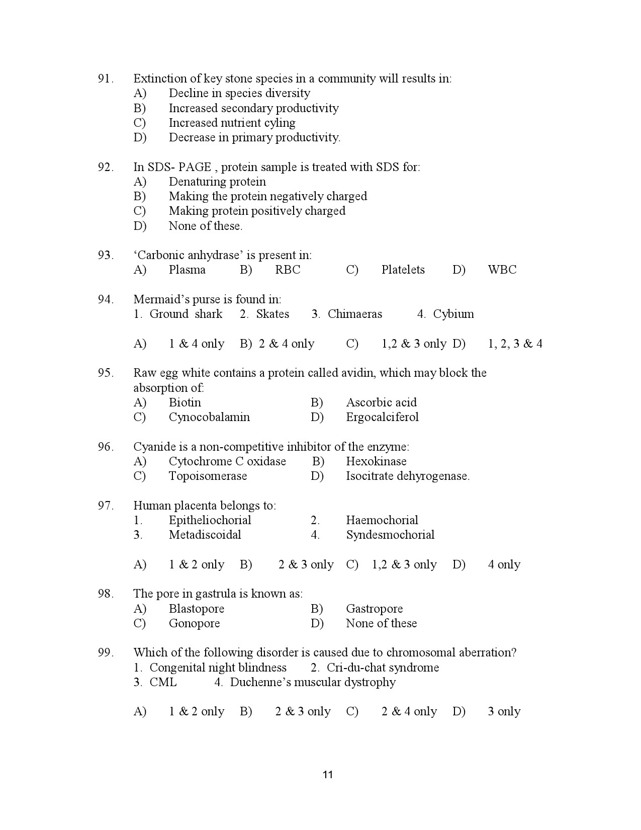 Kerala SET Zoology Exam Question Paper July 2023 11