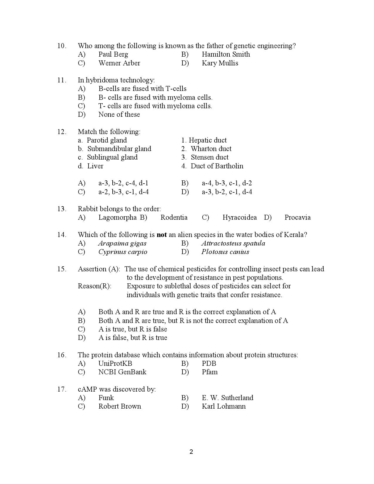 Kerala SET Zoology Exam Question Paper July 2023 2