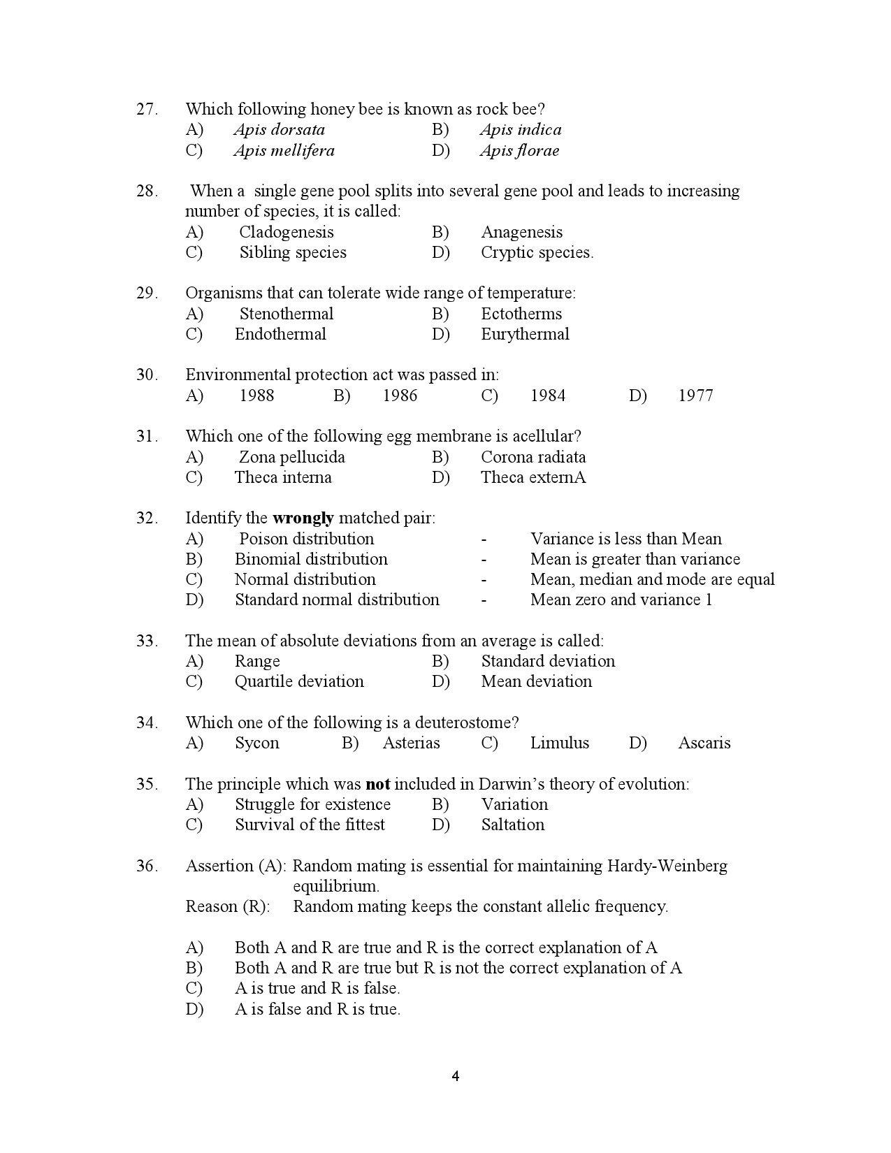 Kerala SET Zoology Exam Question Paper July 2023 4