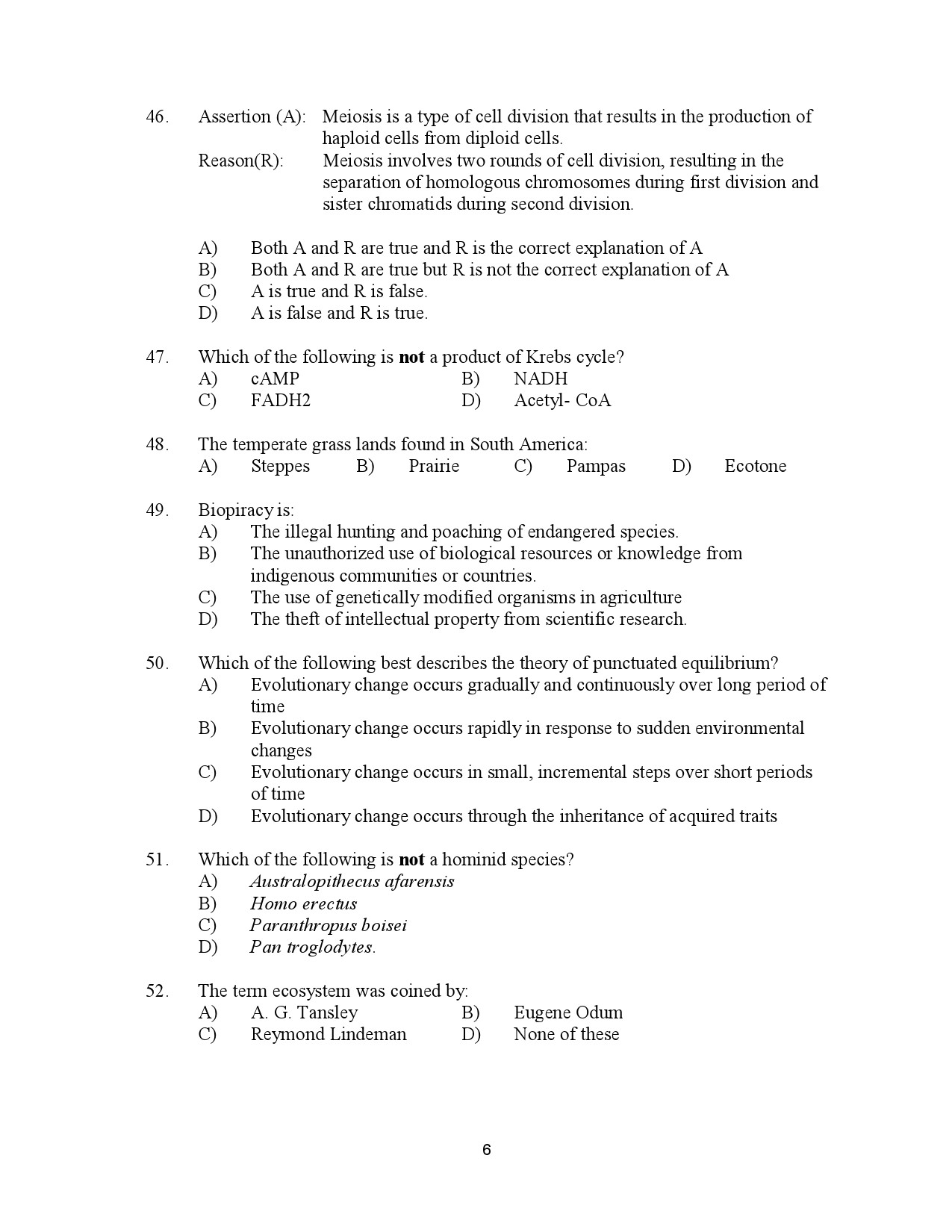 Kerala SET Zoology Exam Question Paper July 2023 6