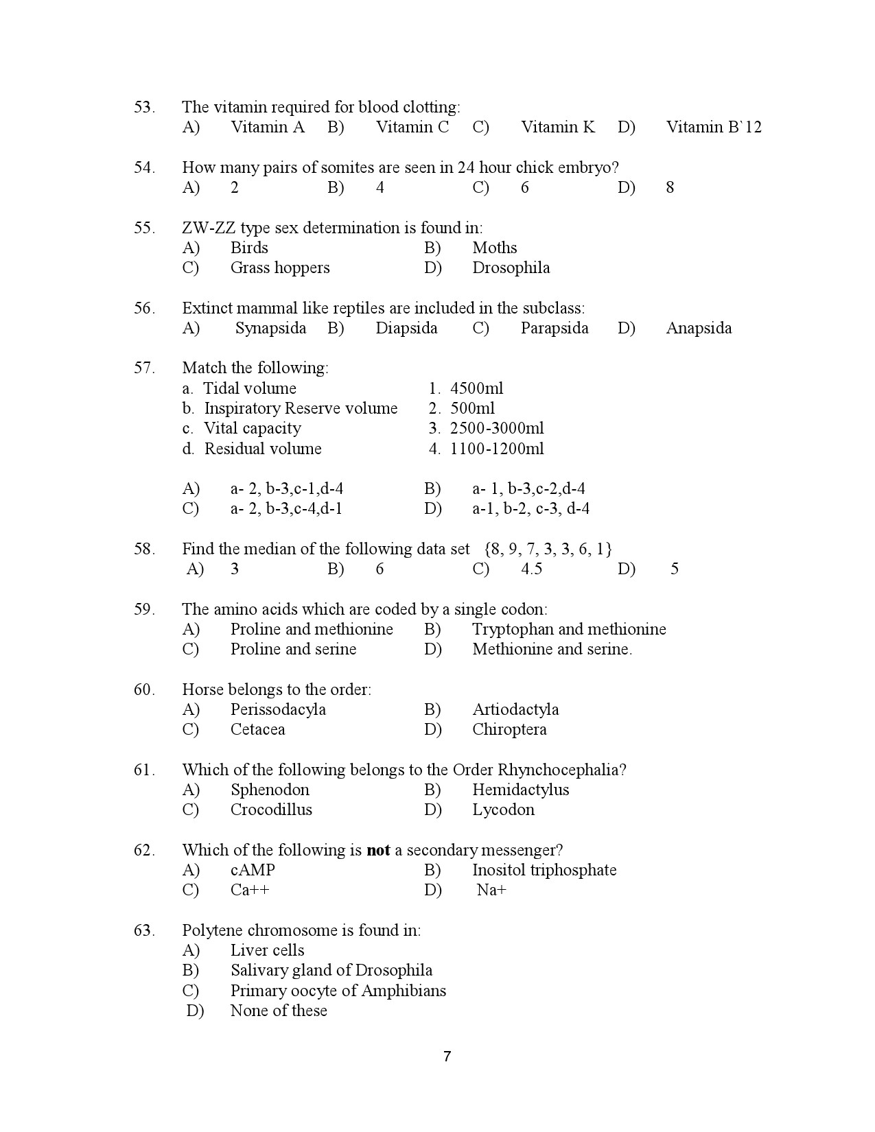 Kerala SET Zoology Exam Question Paper July 2023 7