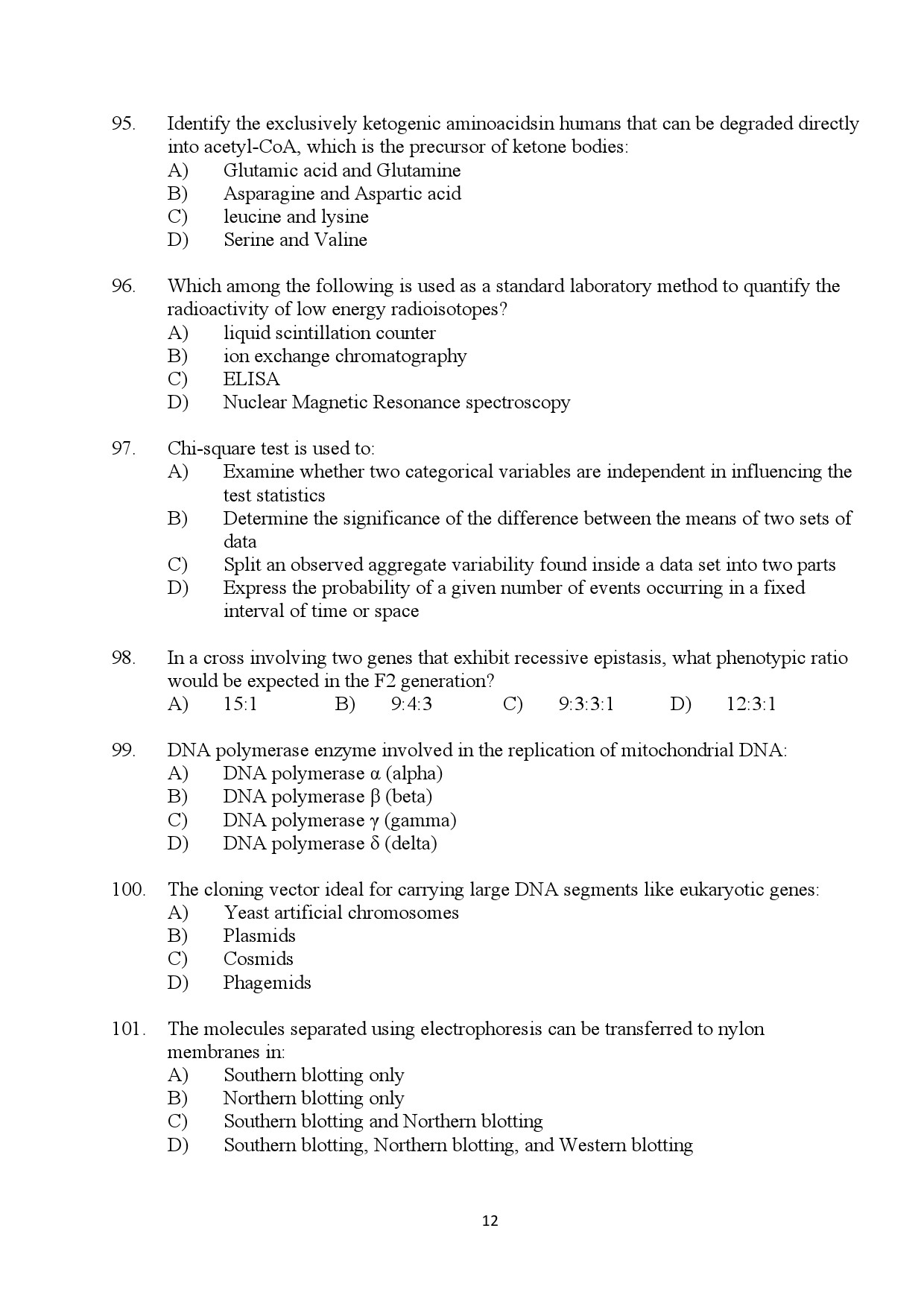 Kerala SET Zoology Exam Question Paper July 2024 12