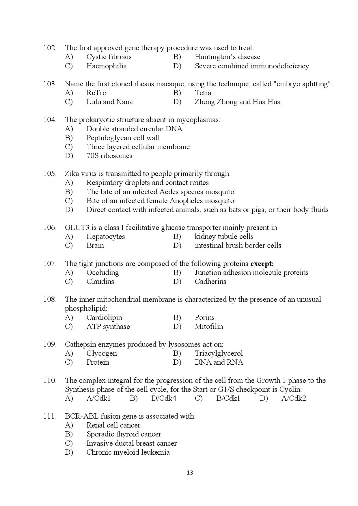 Kerala SET Zoology Exam Question Paper July 2024 13