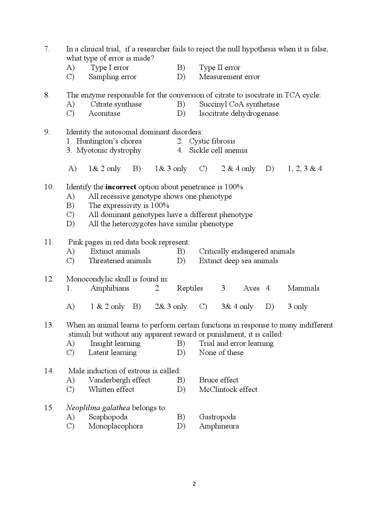 Kerala SET Zoology Exam Question Paper July 2024 2