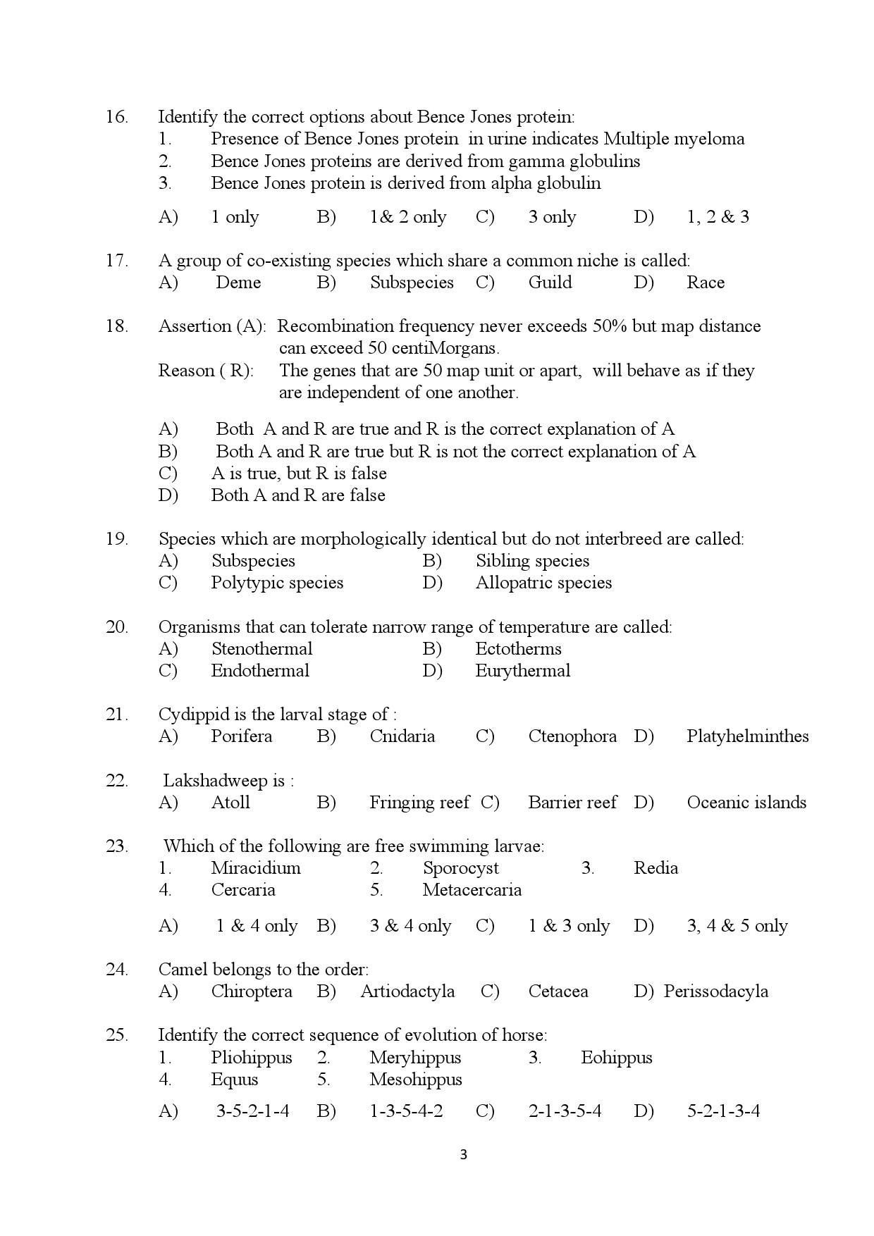 Kerala SET Zoology Exam Question Paper July 2024 3