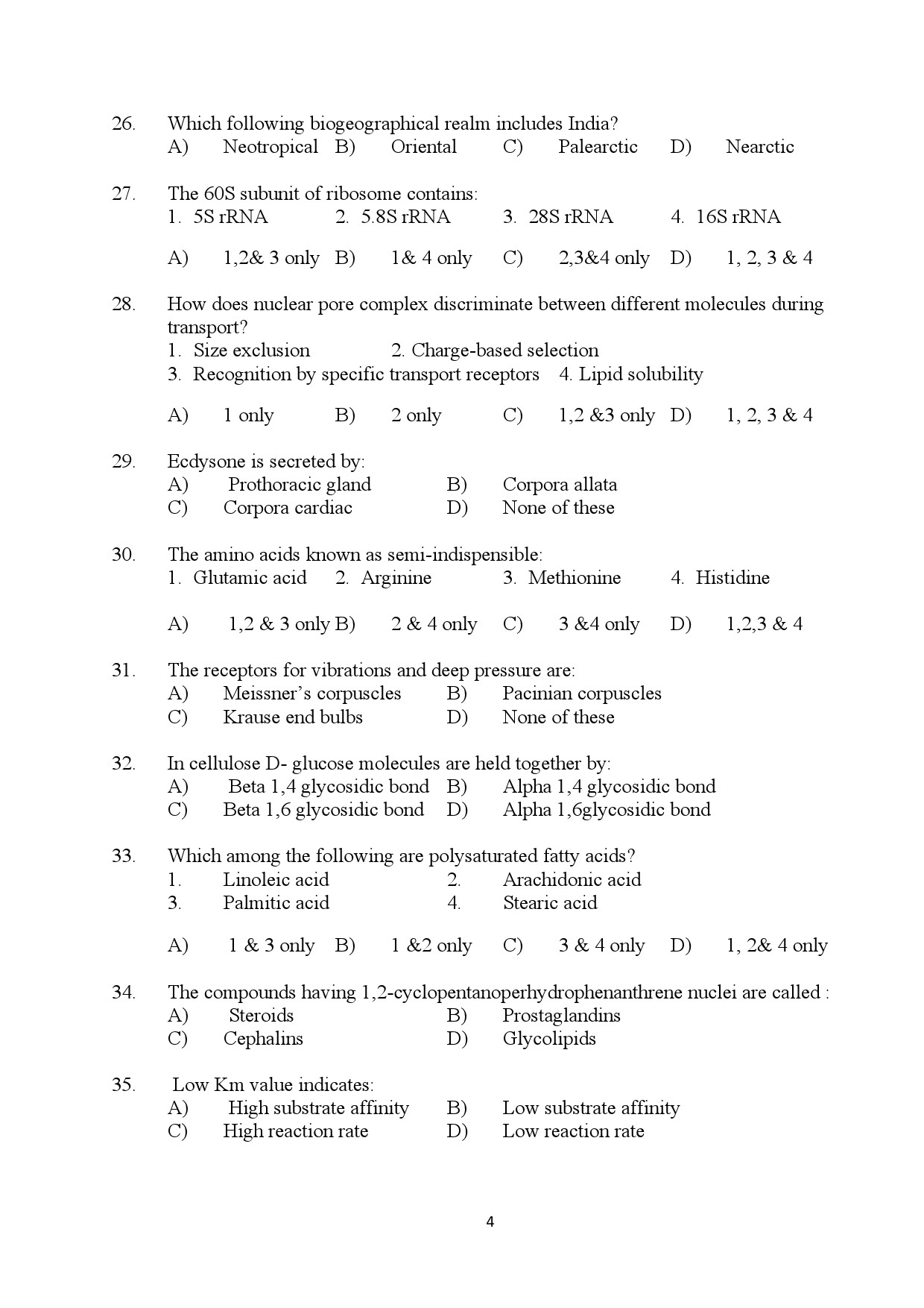 Kerala SET Zoology Exam Question Paper July 2024 4